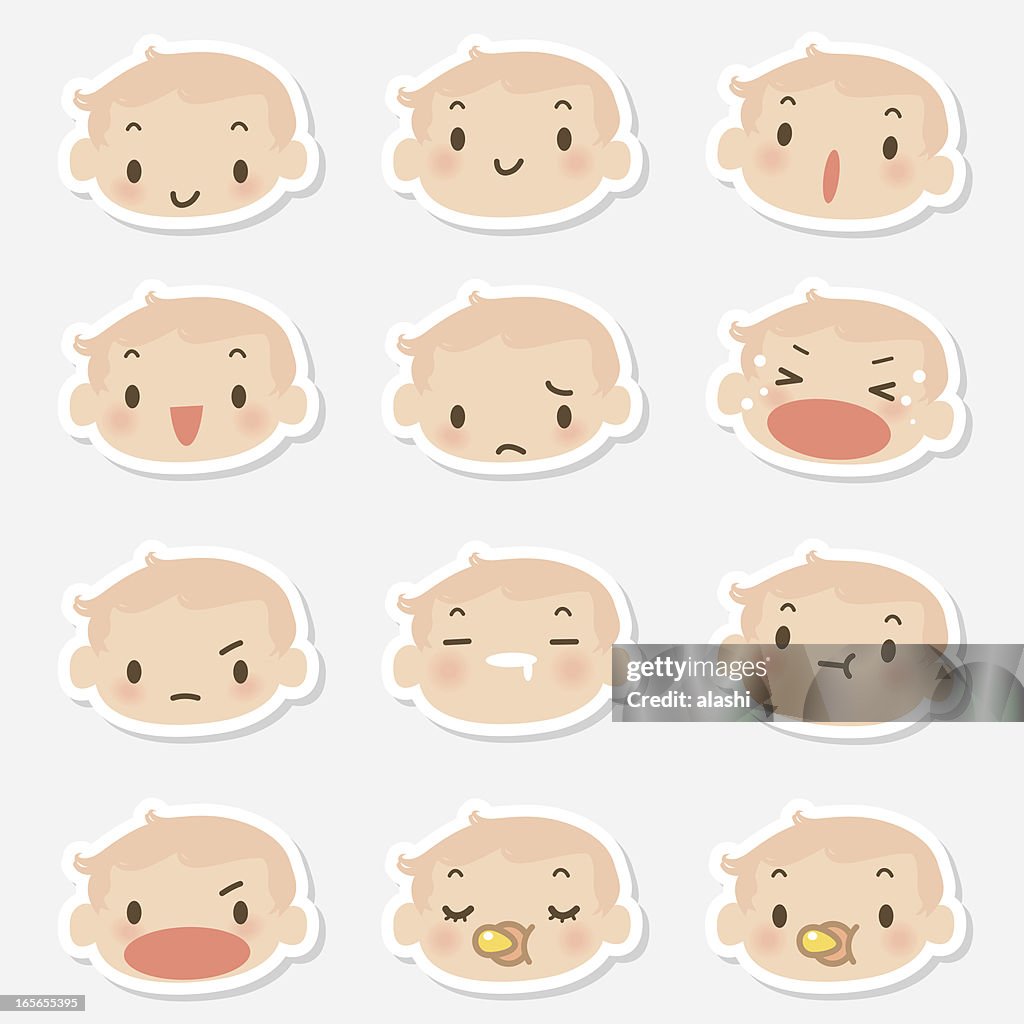 Icon ( Emoticons ) - Cute Baby Face( mad, crying, smiling, sleeping )