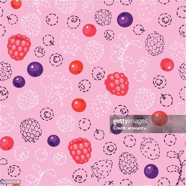 stockillustraties, clipart, cartoons en iconen met seamless pattern with berries - framboos