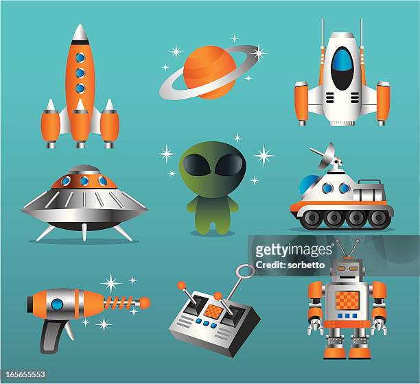 space exploration icon set - gray alien stock illustrations