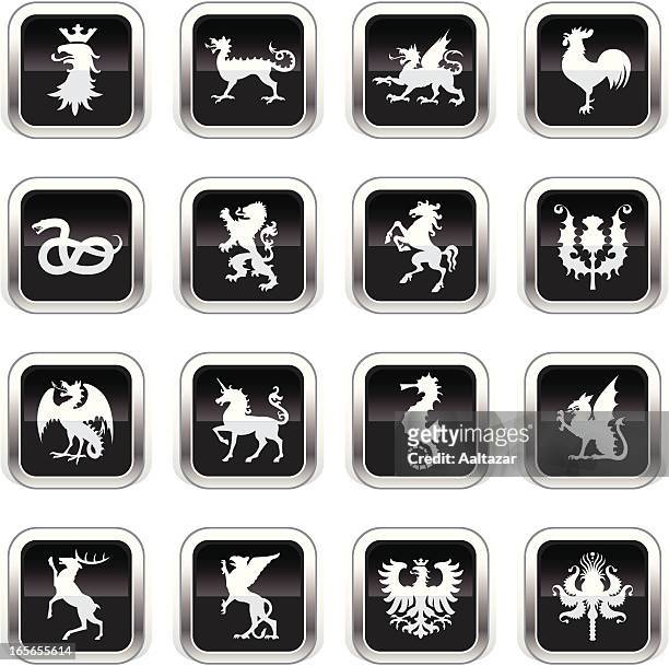 supergloss black icons - heraldic animals - chicken hawk stock illustrations