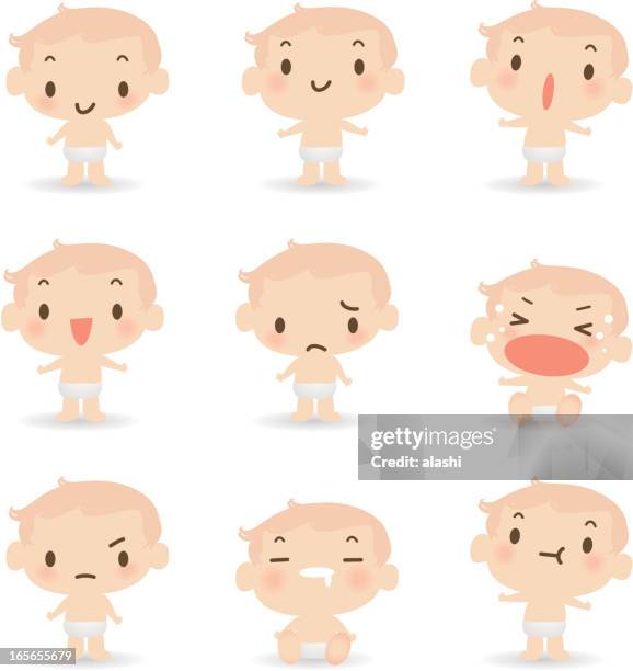 icon ( emoticons ) - cute baby ( mad, crying, smiling, sleeping ) - cute baby stock illustrations