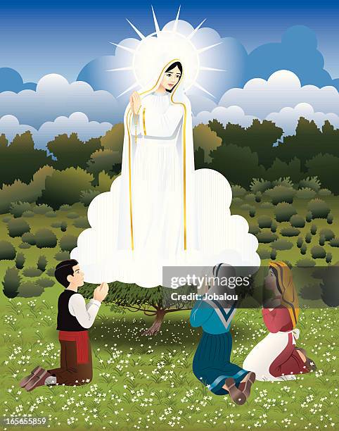 our lady of fatima - virgin mary stock illustrations