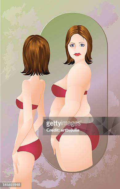 woman with anorexia or bulimia in a swimsuit - low self esteem stock illustrations