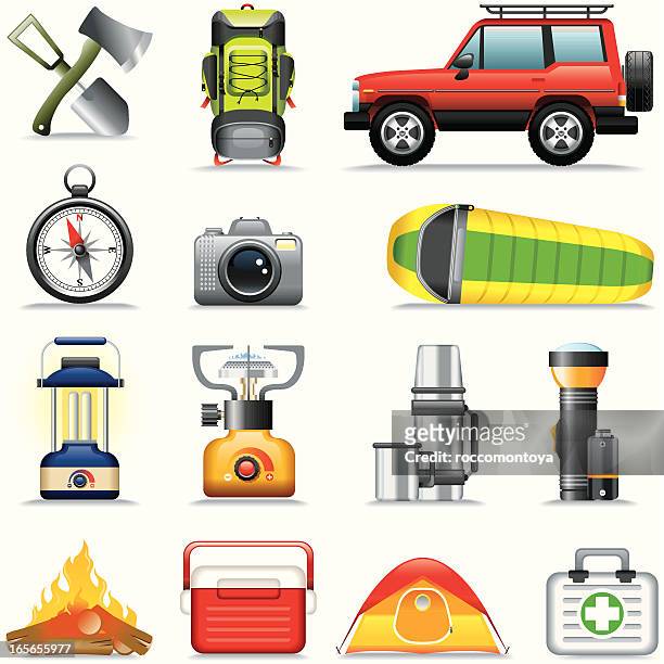 icon set, outdoor and camping - dome tent stock illustrations