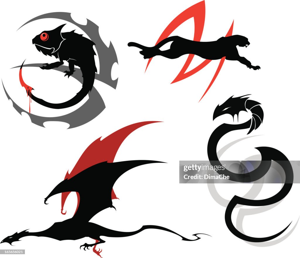 Dunkle Tiere tattoo-set