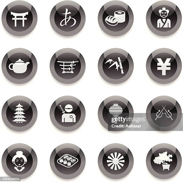 ilustrações, clipart, desenhos animados e ícones de preto rodada ícones-japão - japan yen cartoon