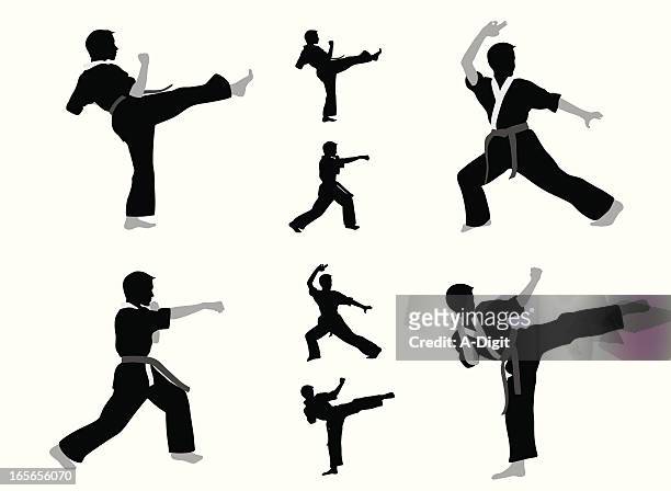 stockillustraties, clipart, cartoons en iconen met karate boy vector silhouette - zelfverdediging