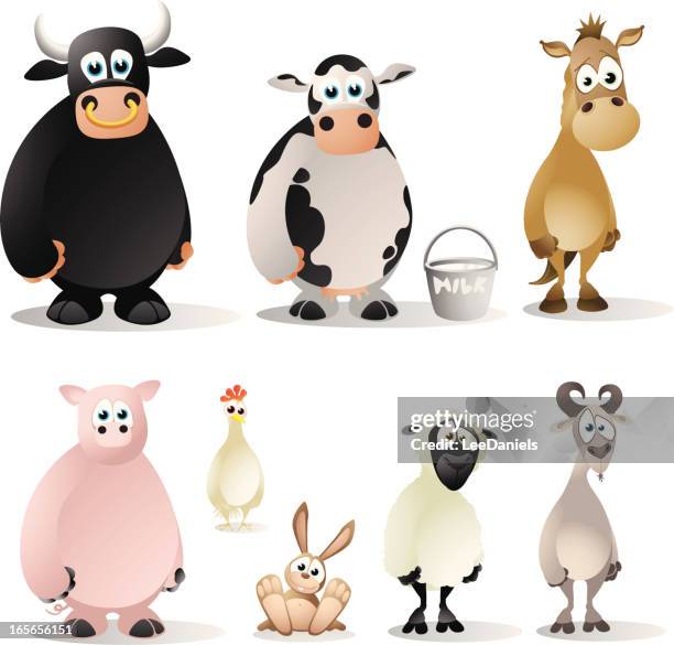 farm animals cartoon collection - fat female cartoon characters stock illustrations