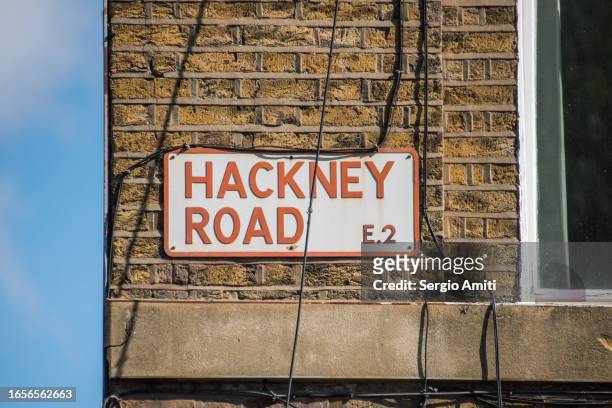 hackney road sign - hackney london stock pictures, royalty-free photos & images