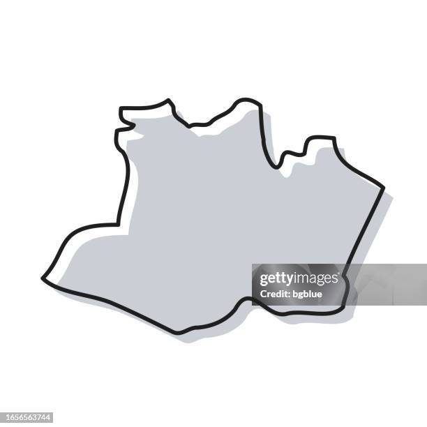 amazonas map hand drawn on white background - trendy design - northern brazil stock illustrations