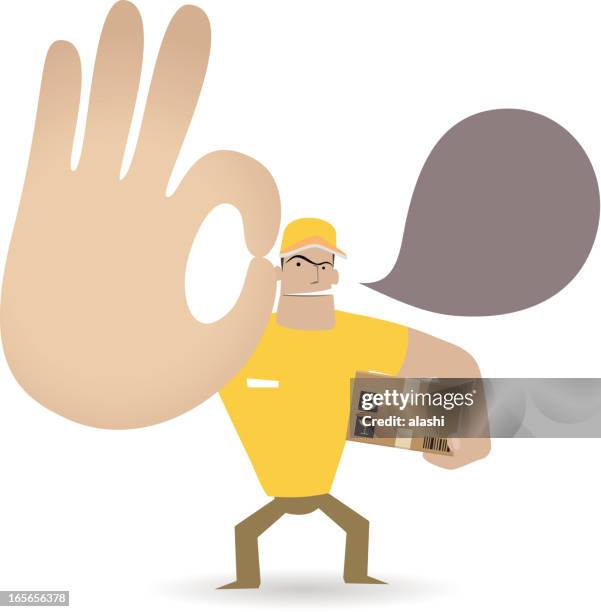 gesturing(hand sign): deliveryman showing ok gesture - safety inspection cartoon stock illustrations