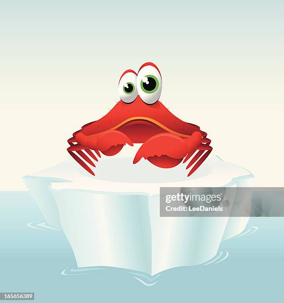 crab on an iceberg cartoon - crab melt stock illustrations