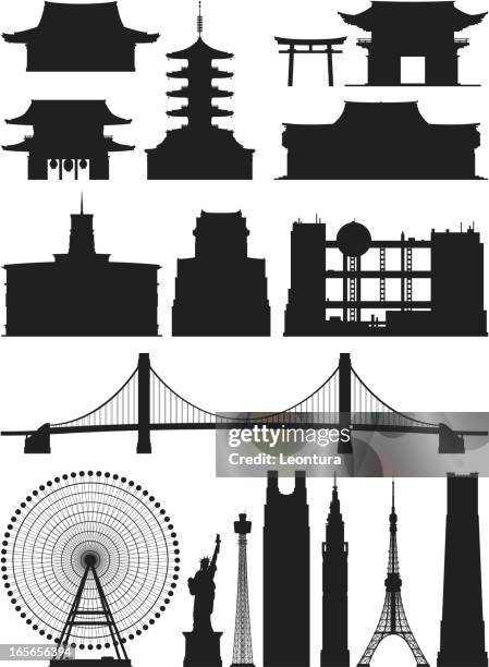 sehr detaillierte tokyo gebäude - stadtbezirk naka yokohama stock-grafiken, -clipart, -cartoons und -symbole