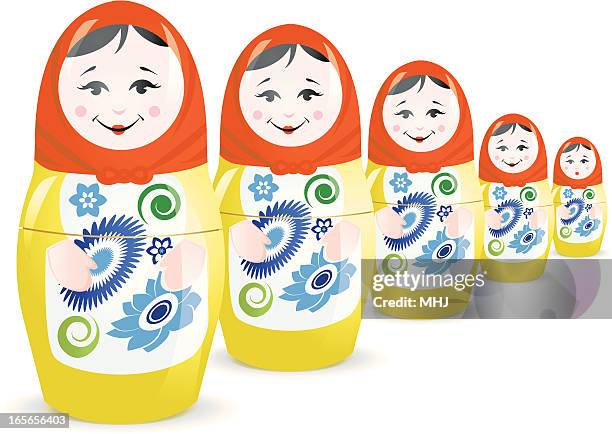 illustrations, cliparts, dessins animés et icônes de matryoshka ensemble de poupée russe amonceler - poupées russes