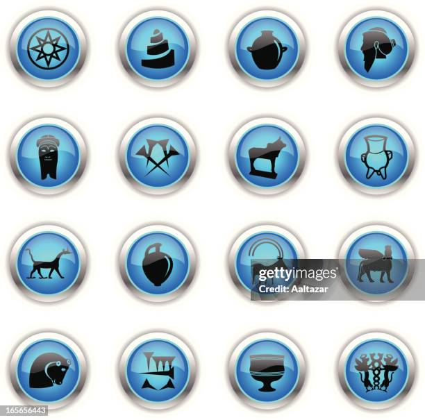 blue icons - mesopotamia - magic sculptures stock illustrations