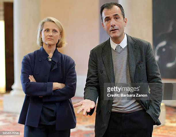 Director of Palazzo Grassi Martin Bethenod and curator Elena Geuna attend the press preview of 'Rudolf Stingel' exhibition at Palazzo Grassi on April...