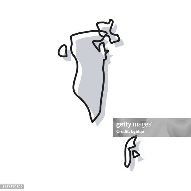 bahrain map hand drawn on white background - trendy design - bahrain middle east stock illustrations