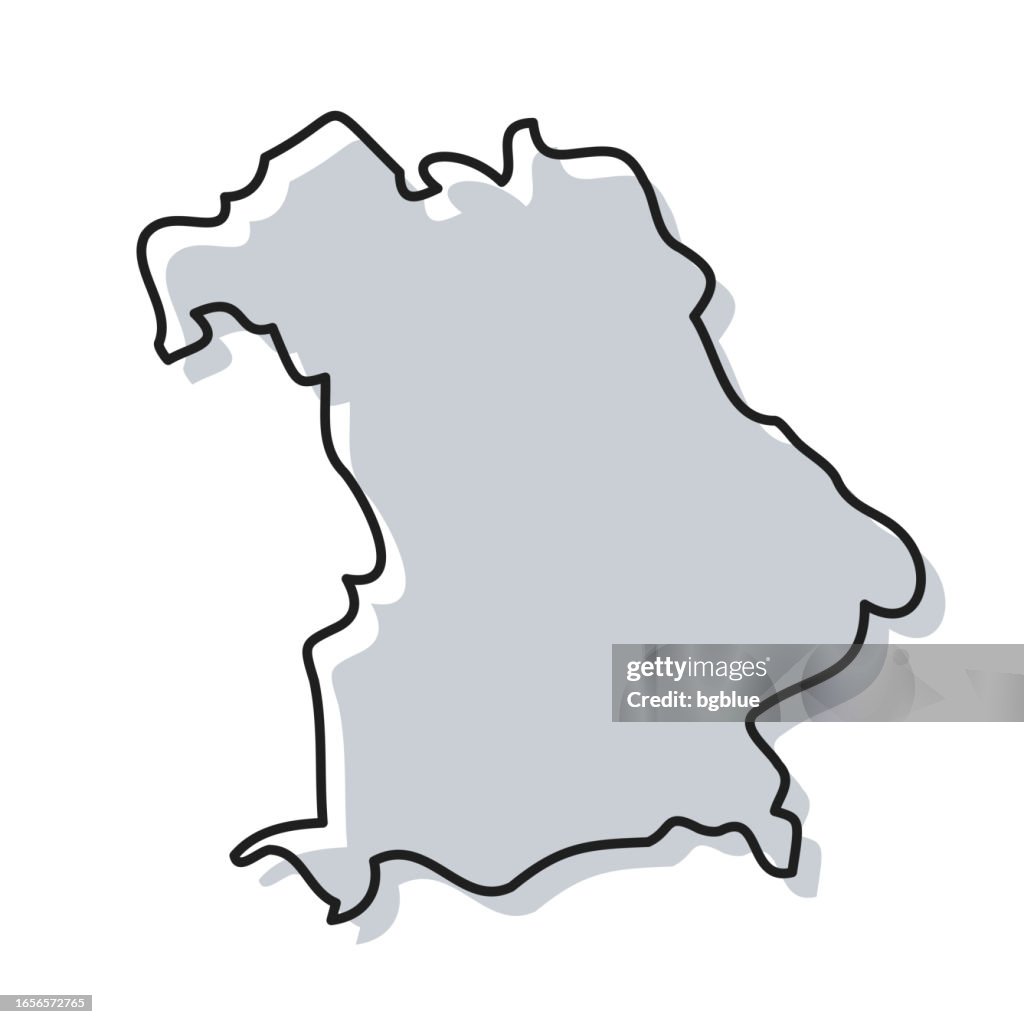 Bayern Karte handgezeichnet auf weißem Hintergrund - Trendiges Design