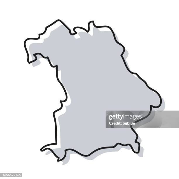 bavaria map hand drawn on white background - trendy design - contour drawing stock illustrations