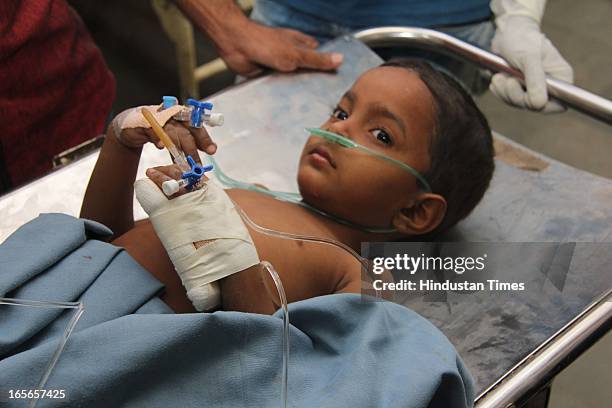 Injured children who survived the building collapse at Lucky compound getting treatment at Shivaji Hospital on April 5, 2013 in Thane, India. The...