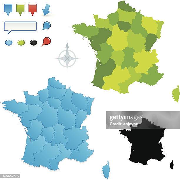 ilustraciones, imágenes clip art, dibujos animados e iconos de stock de francés mapa con las regiones. - lorena