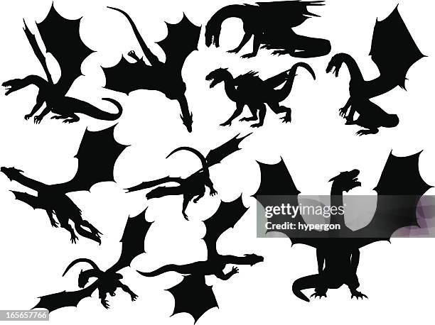 illustrazioni stock, clip art, cartoni animati e icone di tendenza di drago collezione silhouette - dragon