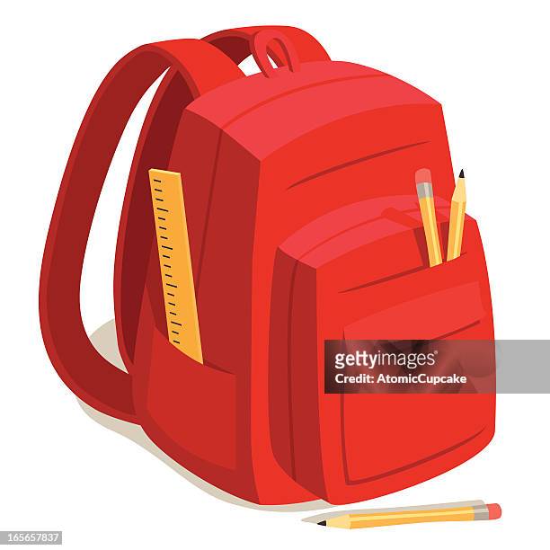 red back to school backpack - satchel bag stock illustrations