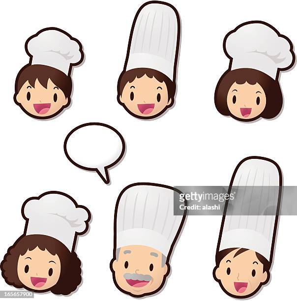 cute icon set ( emoticons ): chef family (food service) - preparing food stock illustrations