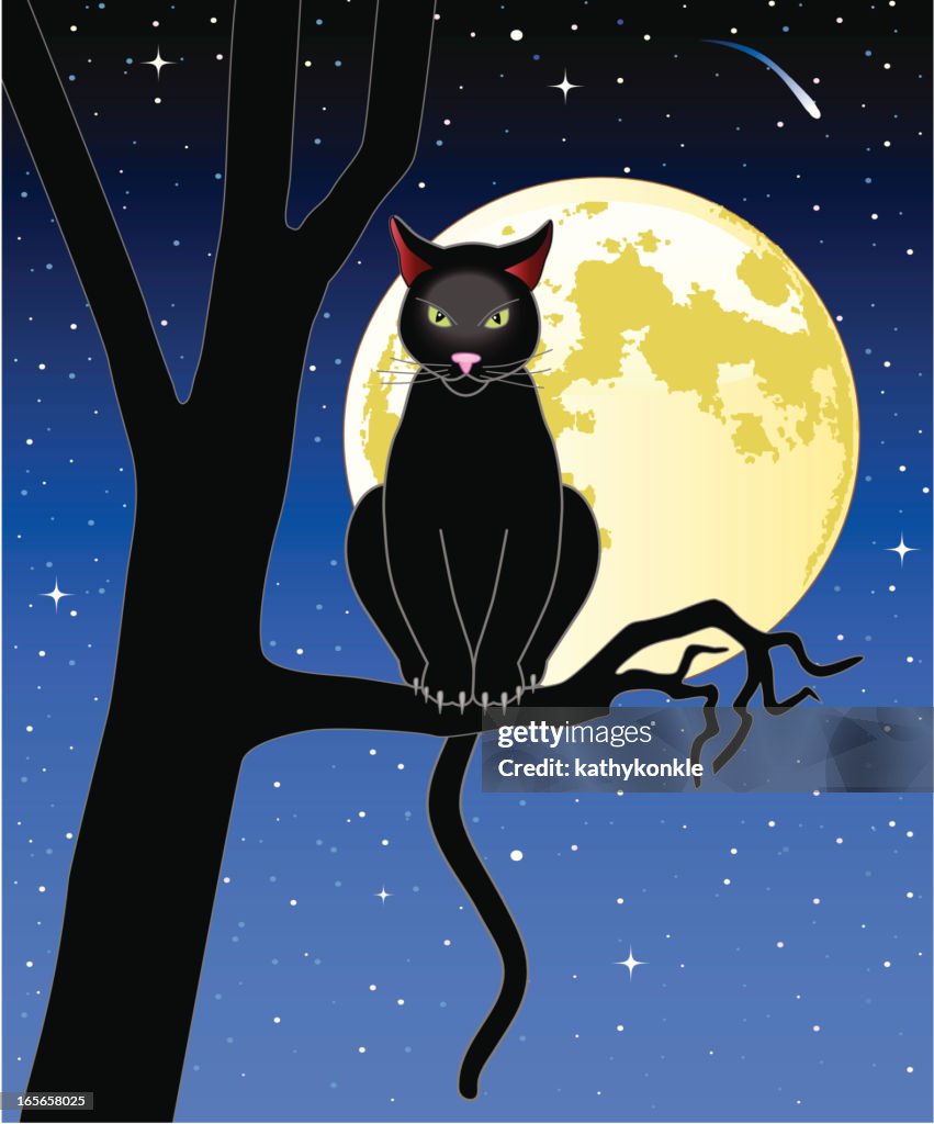 Halloween gato sentado em uma árvore