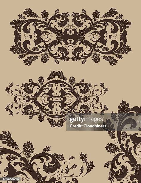 oak leaf set - crosshatch pattern stock illustrations
