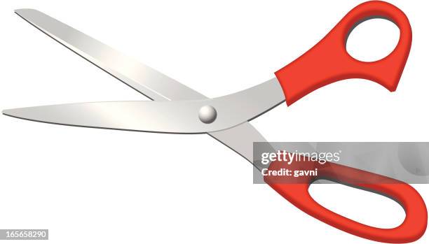 a pair of sharp and strong red right-handed scissors - hairdressing scissors white background stock illustrations
