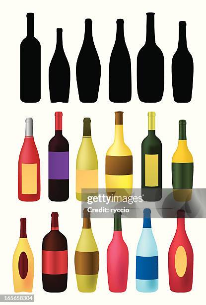 illustrazioni stock, clip art, cartoni animati e icone di tendenza di sagome di bottiglie di vino e bevande - aceto