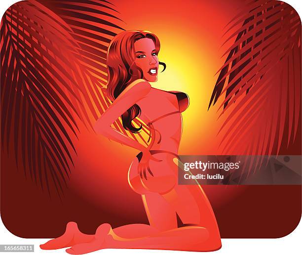 sexy sunset - knees beach stock illustrations