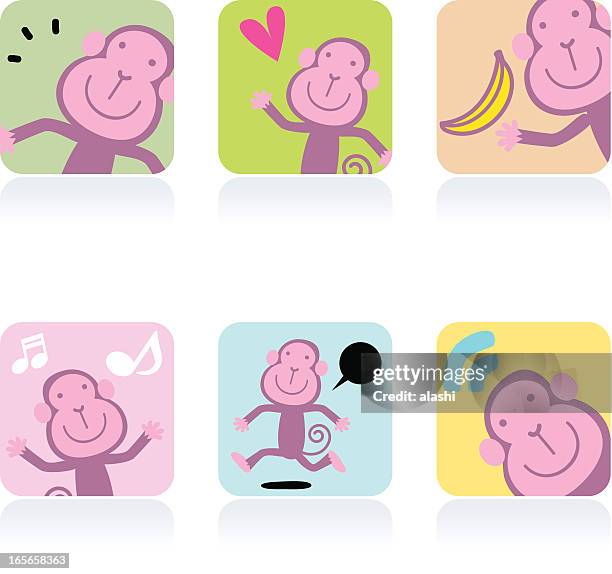 ilustrações, clipart, desenhos animados e ícones de conjunto de ícones (emoticons)-linda macaco - monkey emoji
