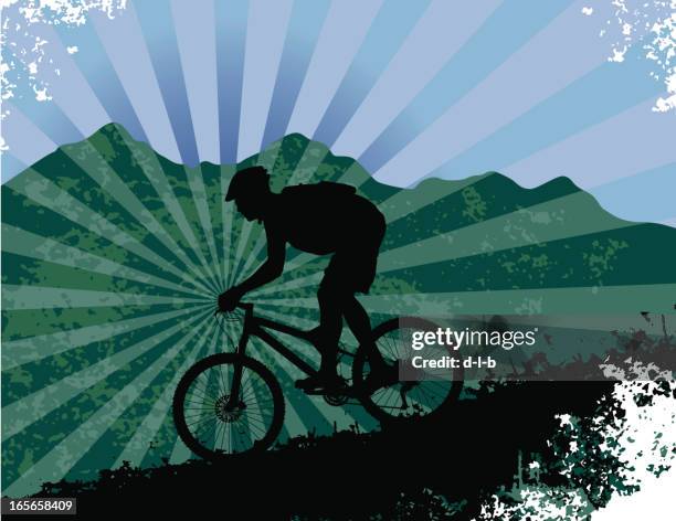 downhill on a mountain bike with star burst - downhill mountain biking stock illustrations