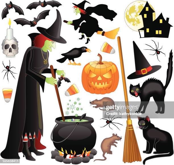 halloween witch - black widow vector stock illustrations