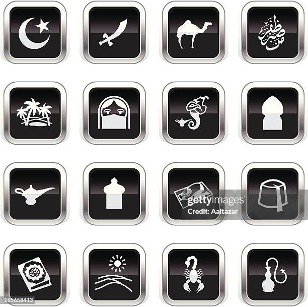 supergloss black icons - arabian - islamic window stock illustrations