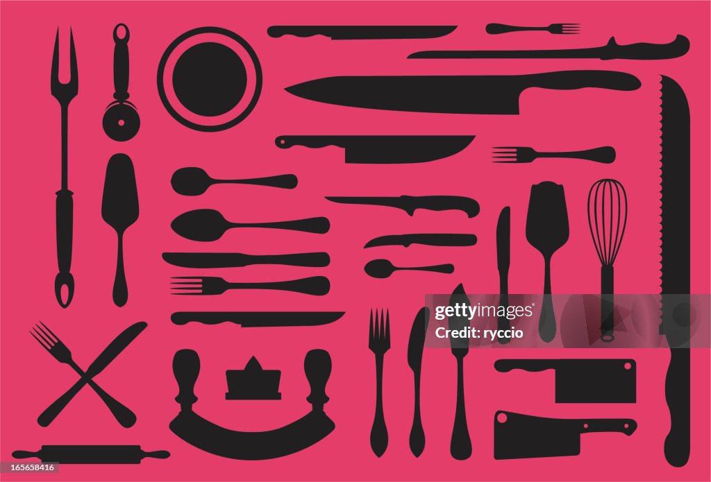Colección de utensilios de cocina silouhette