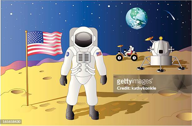 ilustrações, clipart, desenhos animados e ícones de lua landing - andando na lua