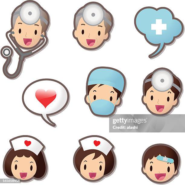 cute icon set ( emoticons ) - medical staff(doctor and nurse) - doctor emoticon stock illustrations