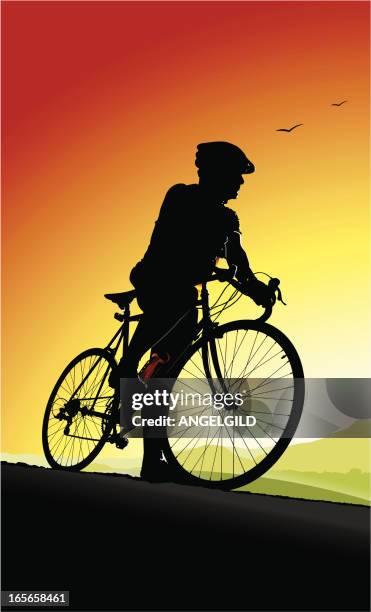 road cyclist - sunset road stock illustrations