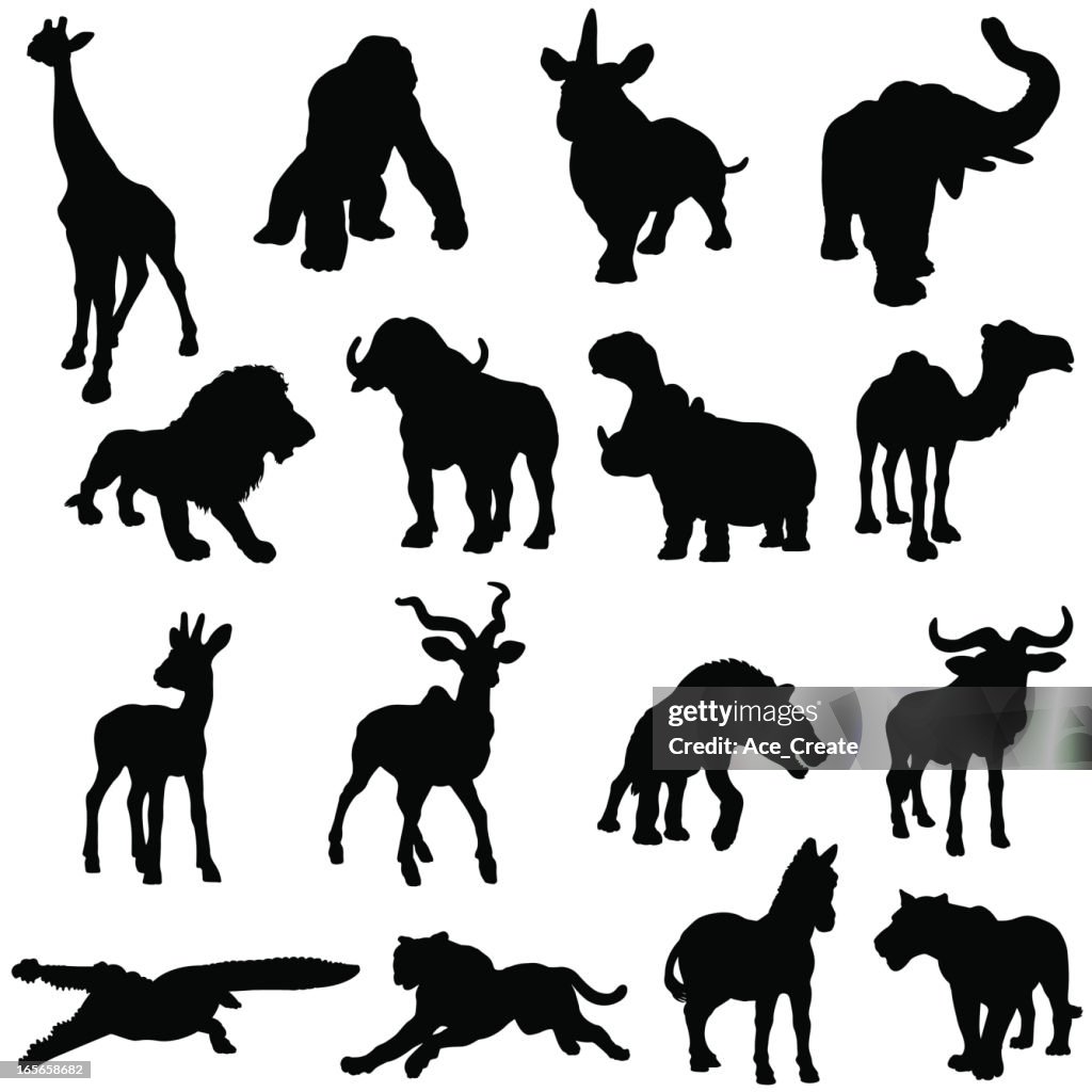 African animals silhouette collection