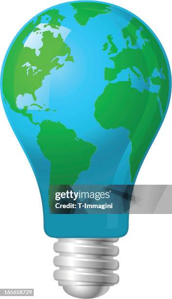 stockillustraties, clipart, cartoons en iconen met globe lightbulb - mappamondo