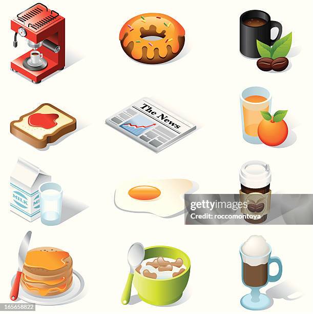 isometric icons, breakfast - french press stock illustrations