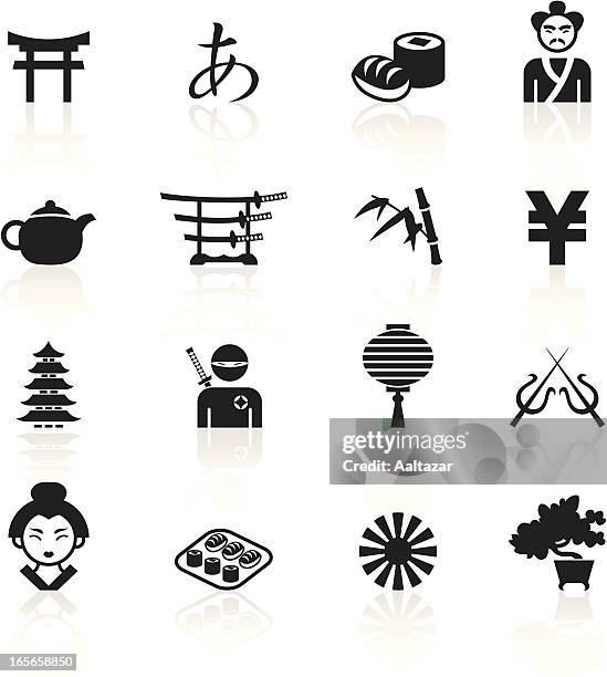 ilustrações, clipart, desenhos animados e ícones de black símbolos-japão - japan yen cartoon