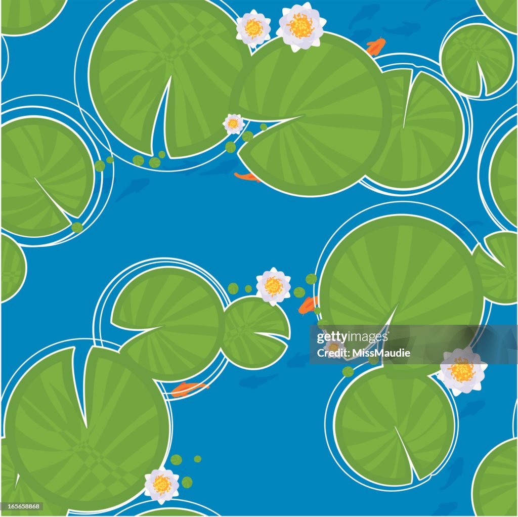 Lily pad and fish seamless pattern