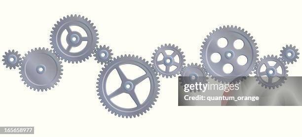 several gray different size gears - interlocking circles stock illustrations
