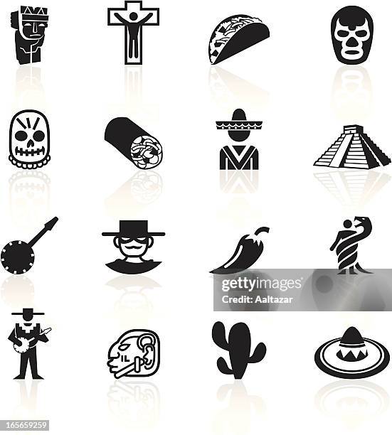 schwarze symbole-mexico - mariachi stock-grafiken, -clipart, -cartoons und -symbole