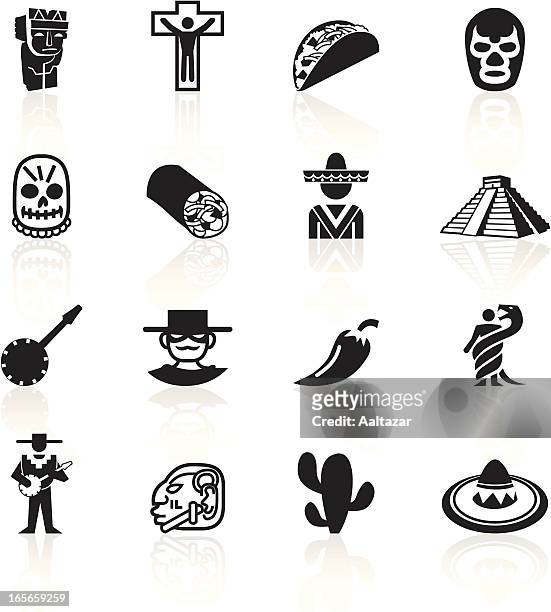 illustrations, cliparts, dessins animés et icônes de noir symboles-mexique - sombrero