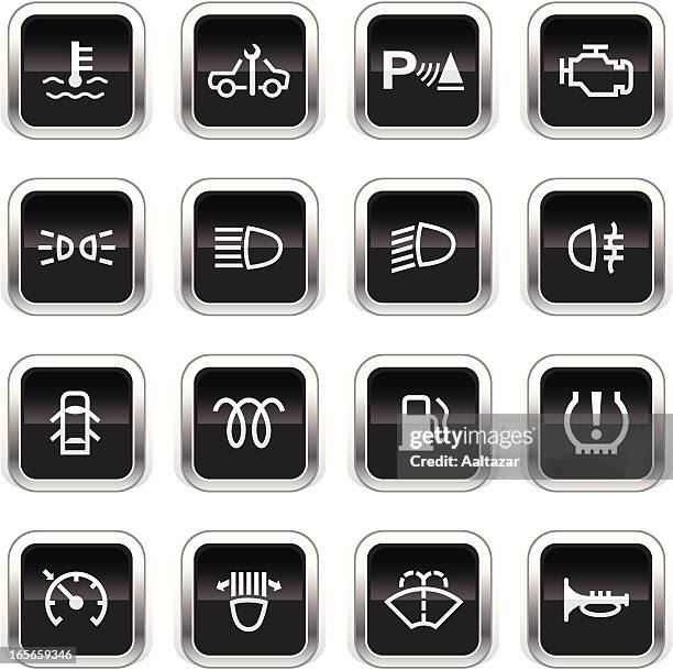 supergloss black icons - car control indicators - rear window stock illustrations